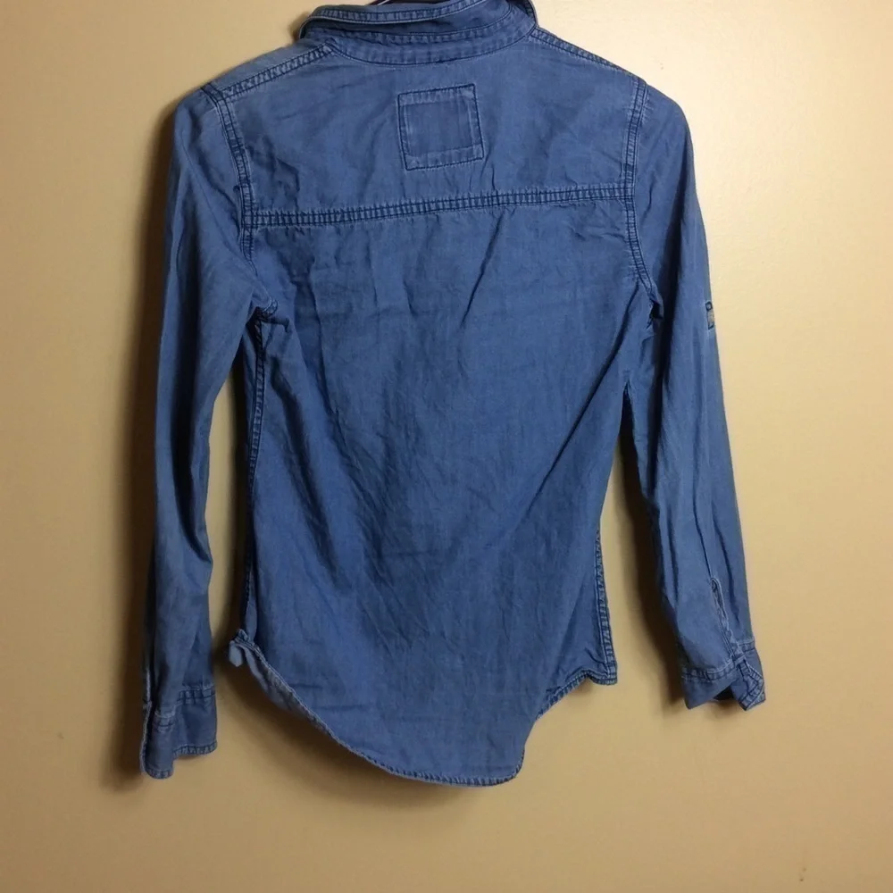 Justice blue chambray long sleeve button down shirt Embellished Size 12.